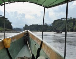 Passenger boat going up Napo river in Puerto Misahualli